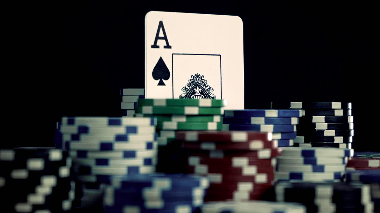 Ace of Spades Playing Card Rotating Among Poker Chips