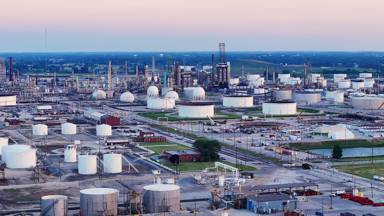 Wide view of Cenovus Oil Refinery with tanks and towers in Toledo, Ohio