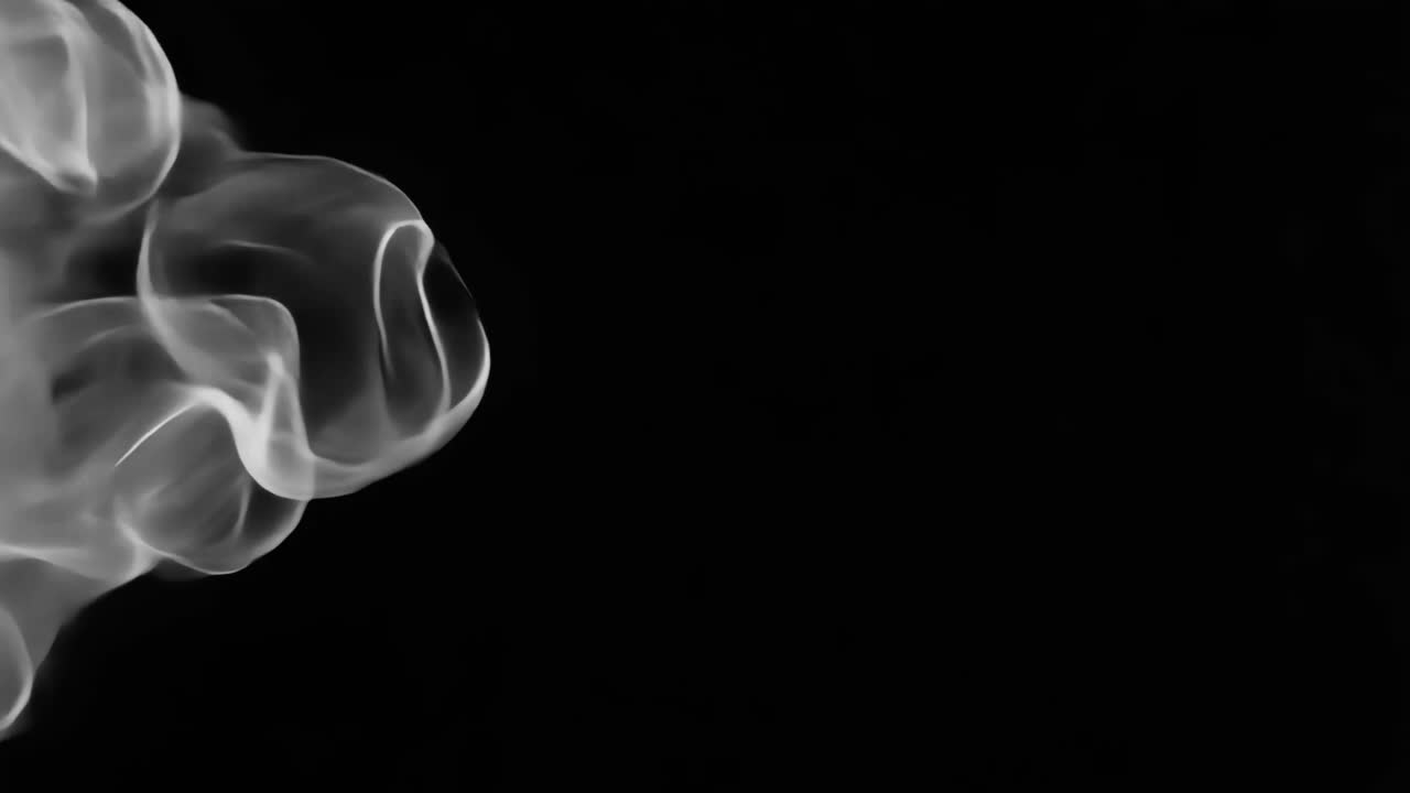 Elegant white smoke swirls animated overlay, transparent 4K video, alpha channel, ProRes 4444