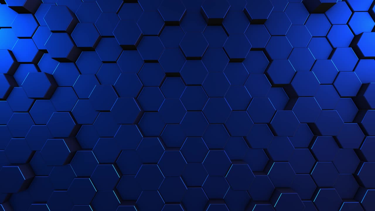 4K Hexagons on Surface Morphing with a strong lighting in Seamless 3d Animation, Abstract Motion Design Background - Abstract Shapes (Loopable) - Hexagonal patterns randomly moving - Navy Color - Giant's Causeway and Causeway Coast