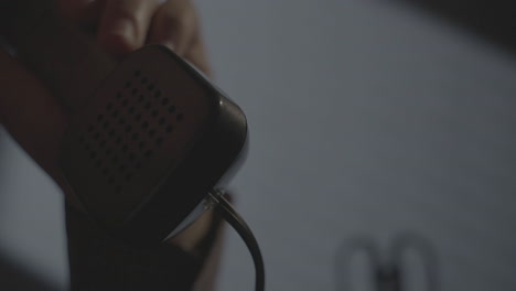 closeup of a vintage telephone handset