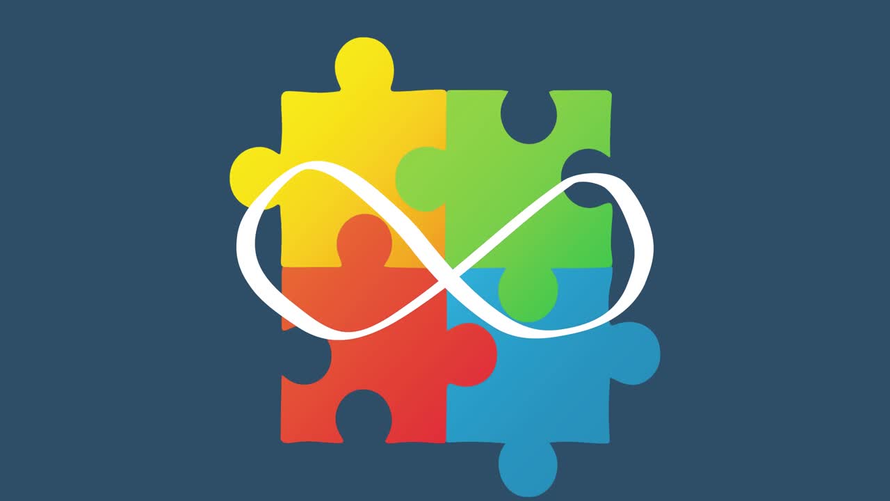 animación de la eternidad sobre rompecabezas coloridos en fondo marino