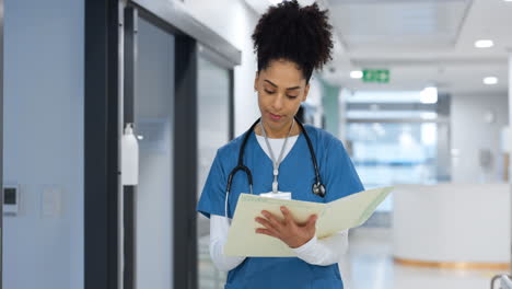 Nurse,-writing-and-document-in-hospital