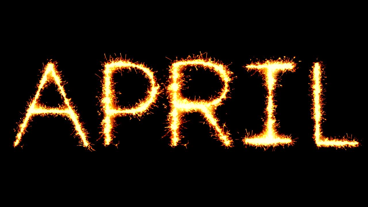 4월 텍스트 스파클러 글리터 스파크 불꽃놀이 루프 애니메이션