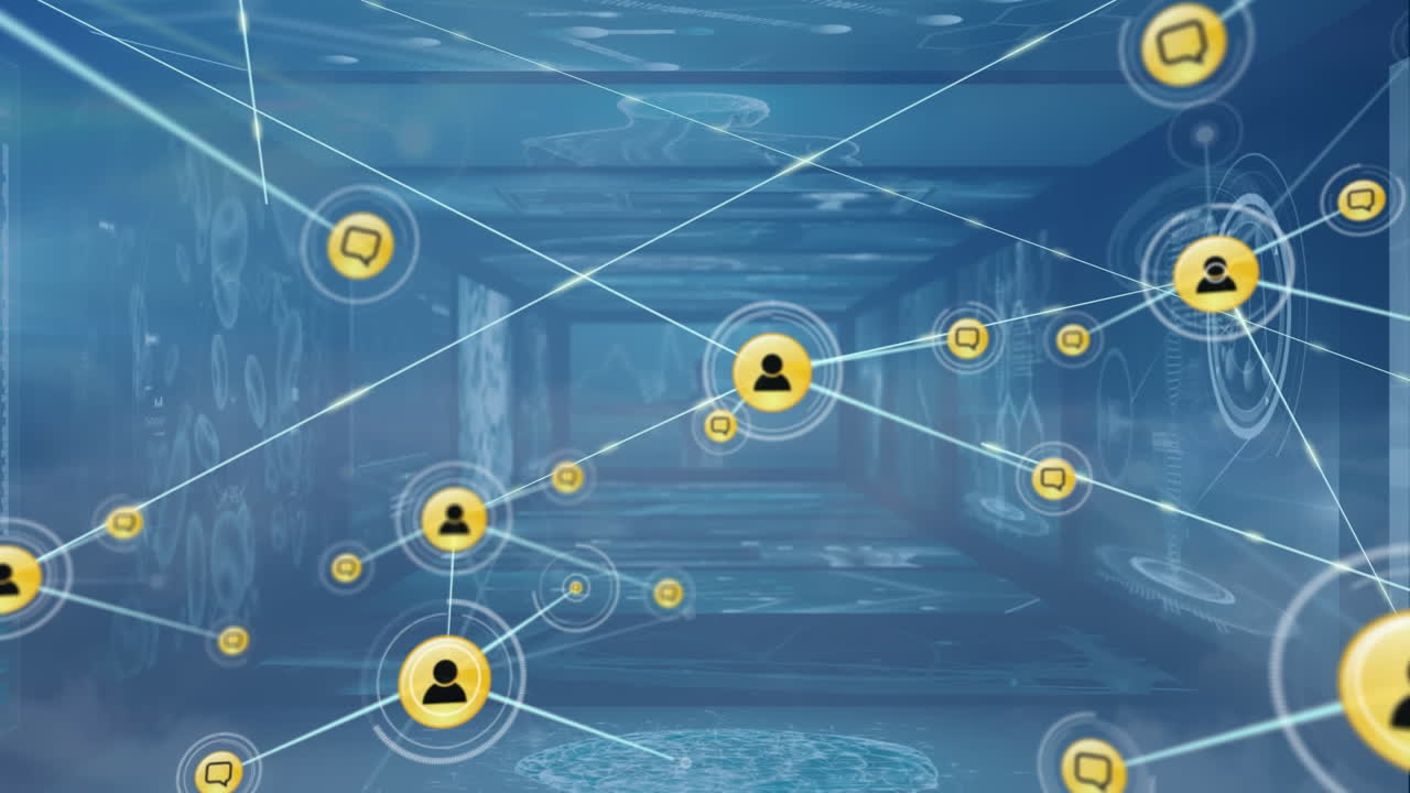 연결 네트워크의 애니메이션 및 스크린을 통해 데이터 처리