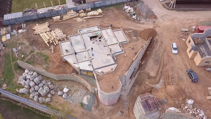 Aerial View of House Construction Site