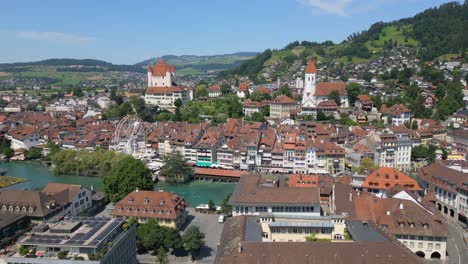 aerial shot of the old town of thun city in switzerland