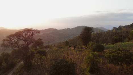 A-small-village-in-the-mountains-of-the-Taita-Hills-during-sunset,-Kenya