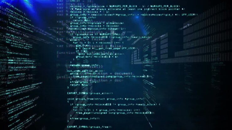 Unique digital loop video of various abstract computer programming scripts