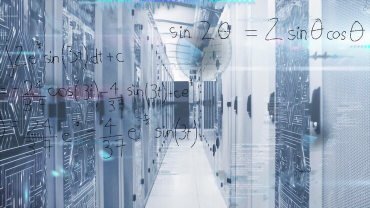 Animation of mathematical equations and data processing over server room