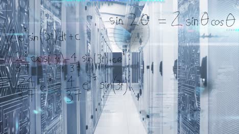 animation of mathematical equations and data processing over server room