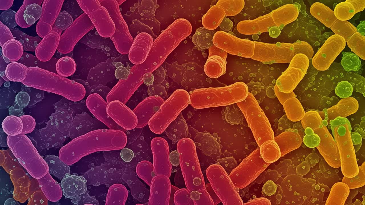 Vibrant Microbial Landscape: A Detailed View of Colorful Bacteria and Microorganisms Underlying the Microbial World for Scientific Exploration and Study