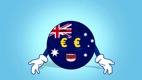 icono de dibujos animados bandera de australia euro ojos con animación de cara con alfa mate