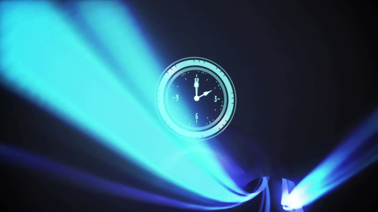 animación de un reloj que se mueve rápido sobre luces digitales