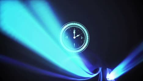 animation of clock moving fast over digital spot lights