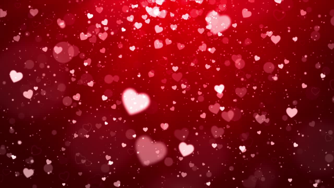 forma de corazón rojo amor romántico partículas animadas volando fondo de bucle.