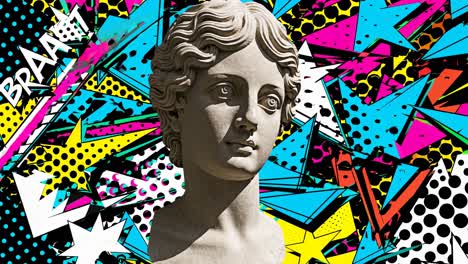 collage de arte pop de un busto clásico