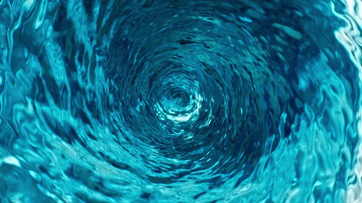 Water Vortex Swirling Anticlockwise In Slow Motion - Top View From The Inside of the Blue Circulating Fluid