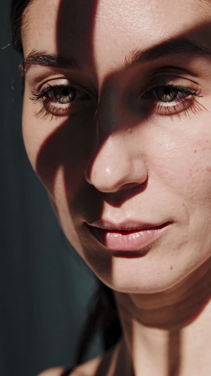 Close-up portrait with dramatic shadows highlighting facial texture