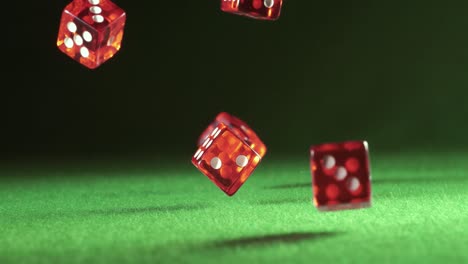 red dice rolling on green felt