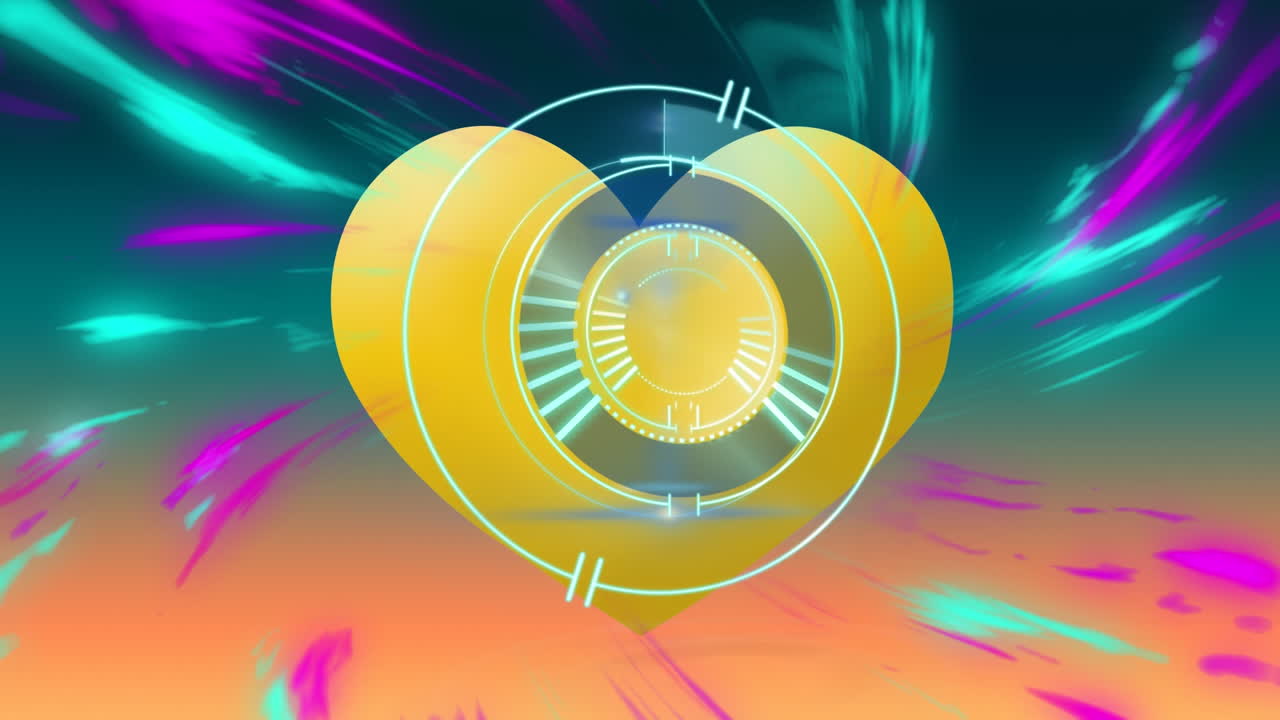 animación de la exploración del alcance con el icono del corazón sobre los rastros de luz en el fondo