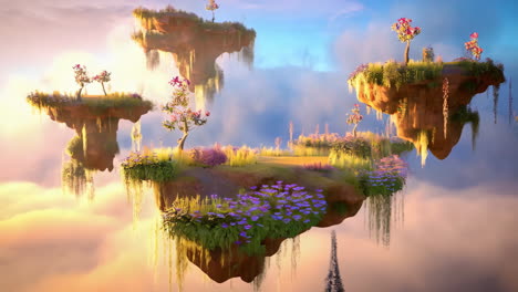 vibrant fantasy floating islands in a dreamlike sky