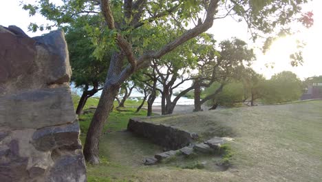 religious picture in a natural and colonial background during sunset in colonia del sacramento, uruguay