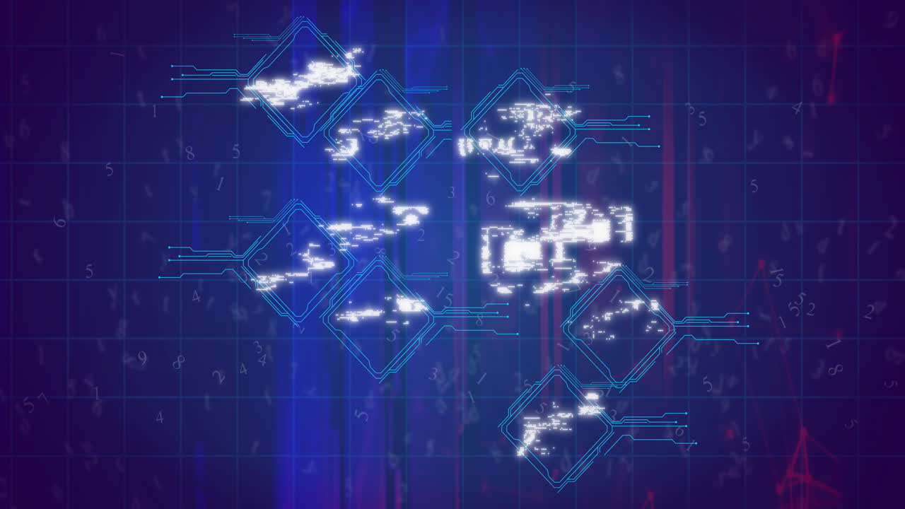 디지털 네트워크 배경에서 사이버 보안 아이콘 애니메이션