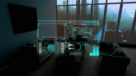 Animation-of-data-processing-over-modern-apartment-and-cityscape