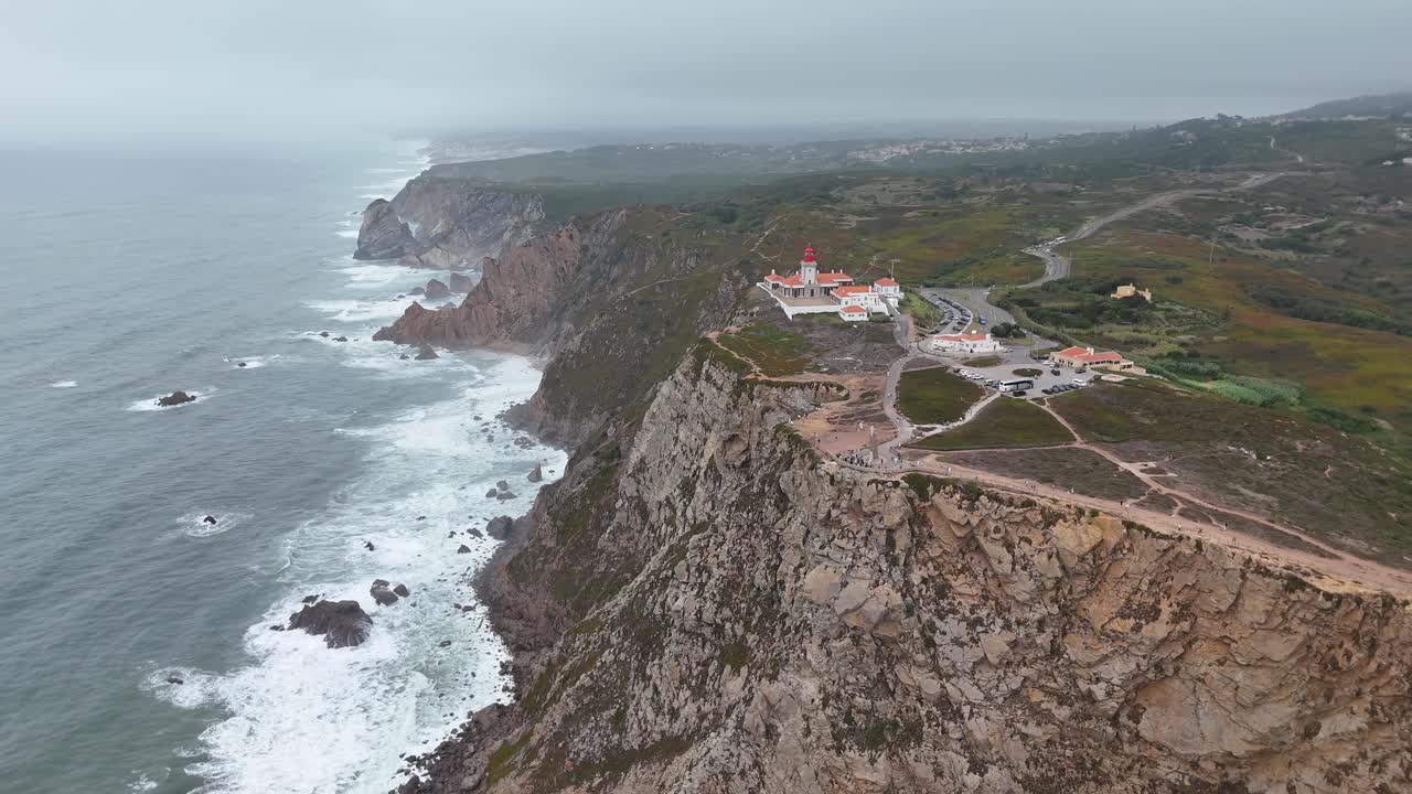 Aerial view of Cabo da Roca lighthouse and coastline