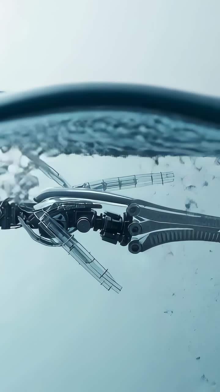 Vertical video: Getting signal, arm articulating clear fins pivoting beneath surface with bubbles
