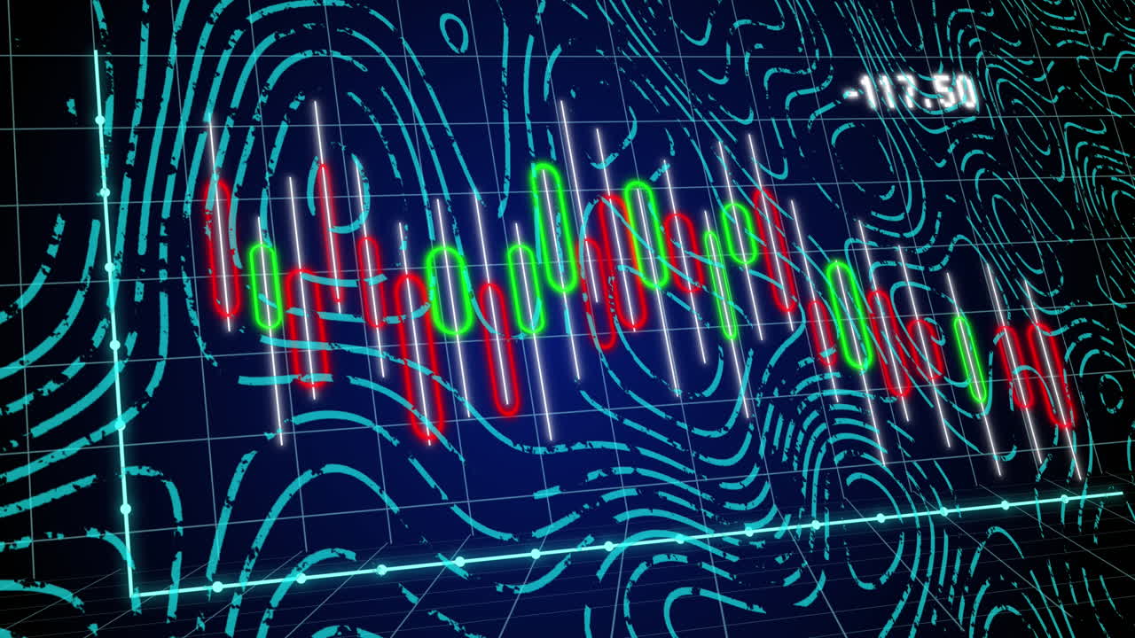 Animation of statistical data processing and topography against blue background