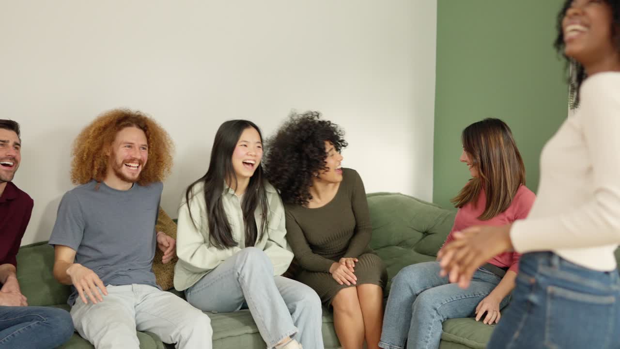 Woman explaining a funny story to friends