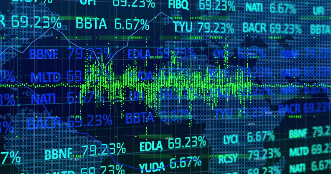 Animation of financial data processing over world map