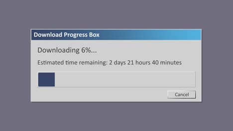 a box, in the style of a famous operating system but redrawn by me, with a progress bar: a really slow download