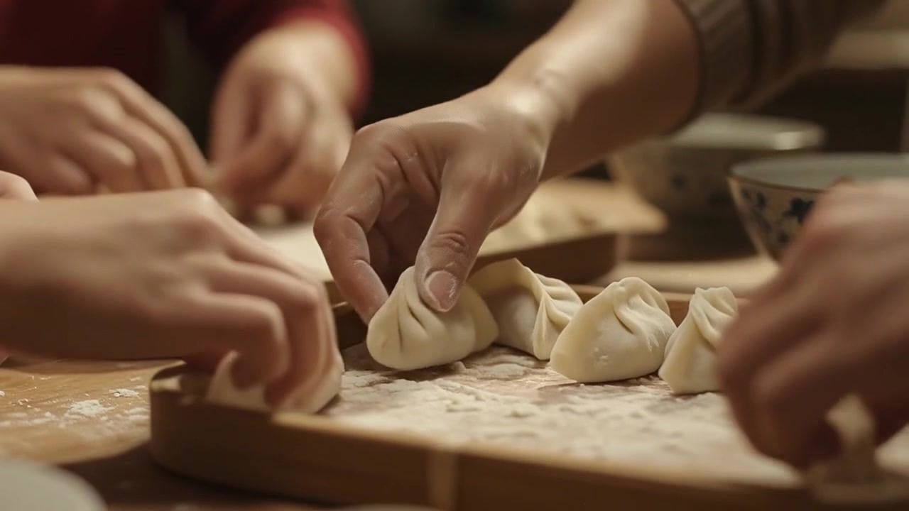 People Preparing Homemade Dumplings Together in a Kitchen