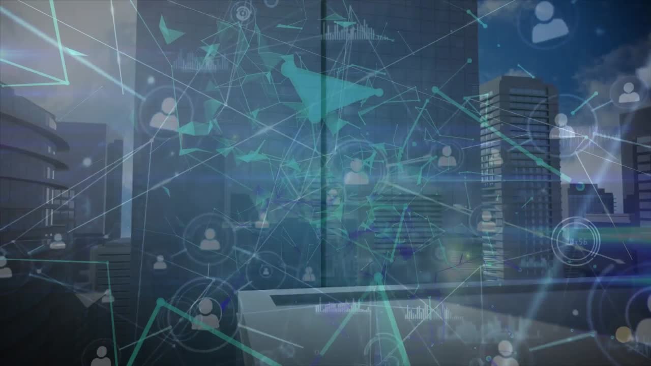 도시 풍경에 대한 연결 네트워크의 애니메이션