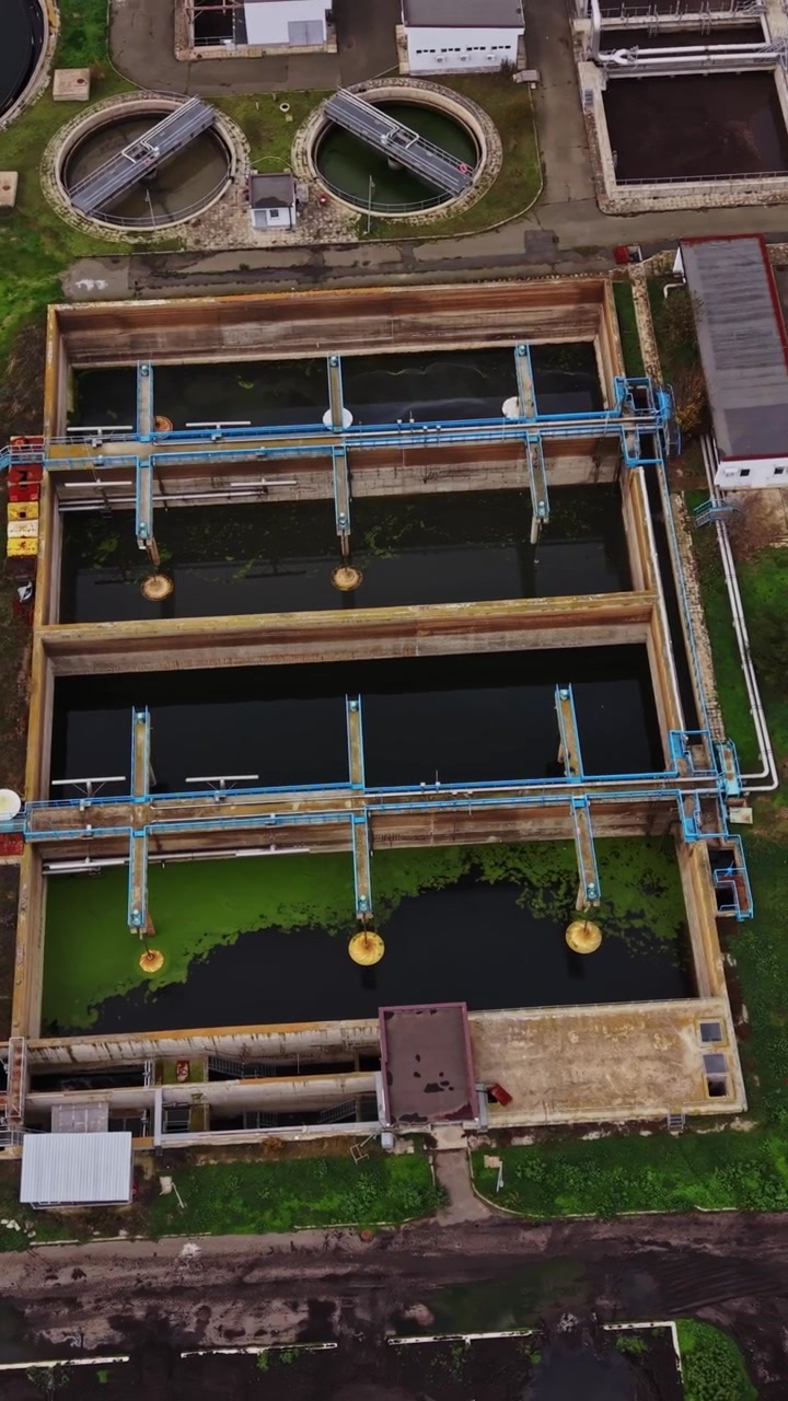 Water treatment facility in operation near urban area