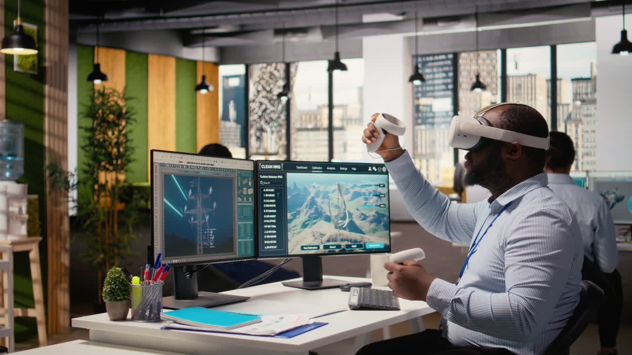 Engineer Using Virtual Reality Simulation To Do Clean Energy Technology Testing