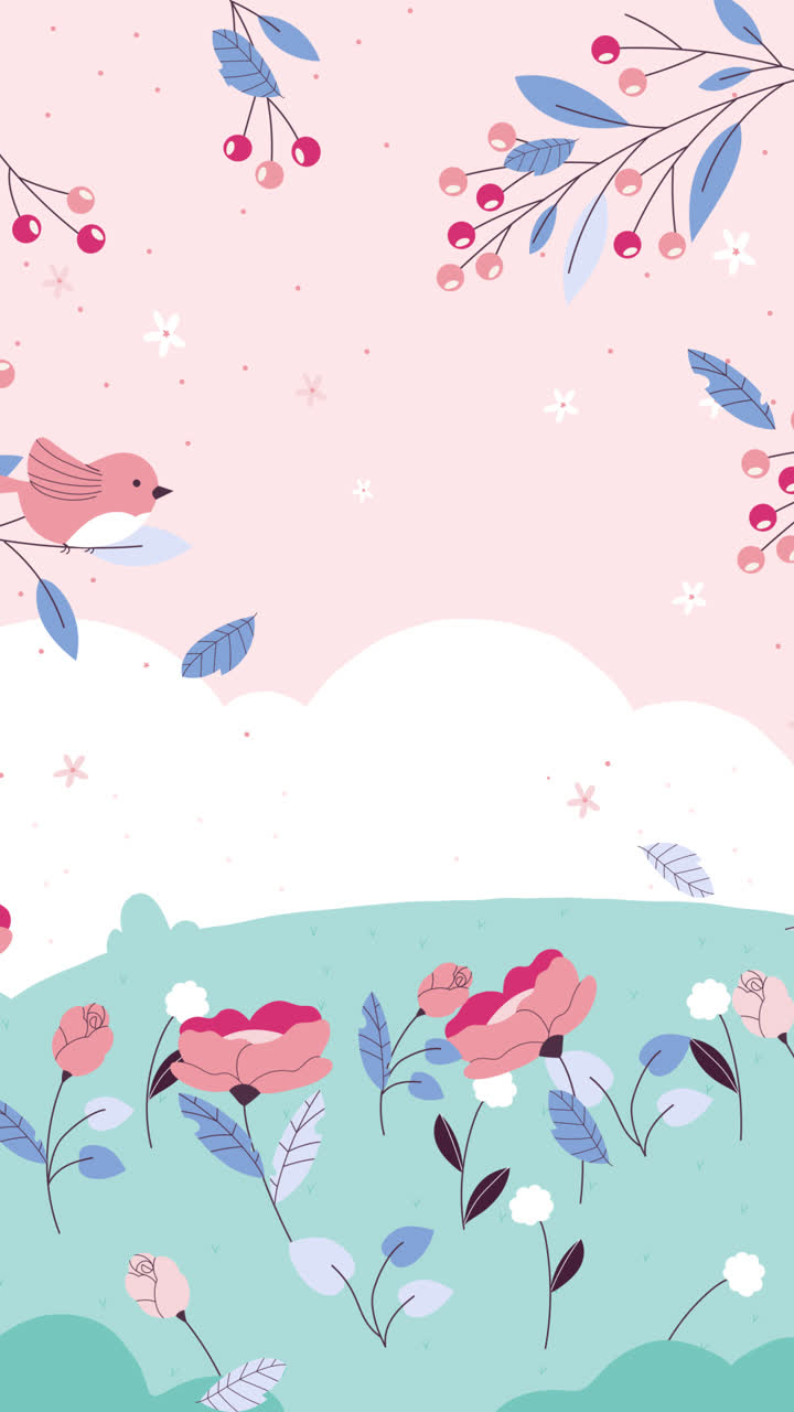 Cute Floral Spring Background with Birds