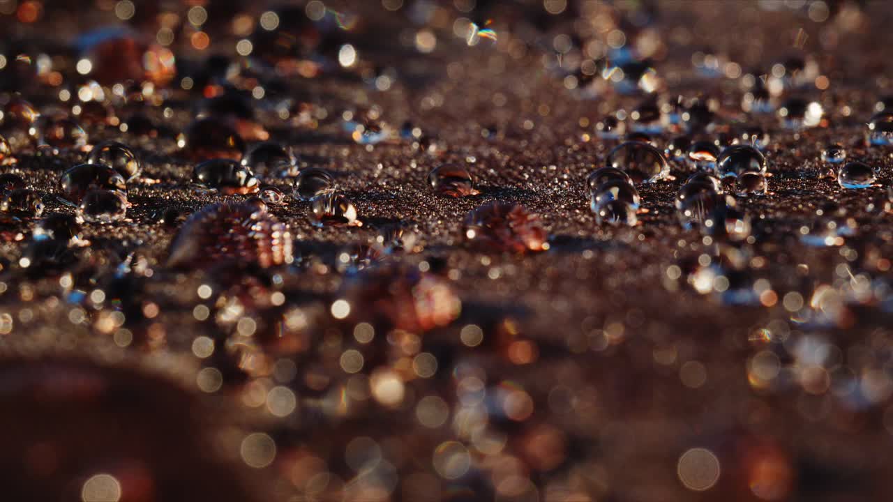 Dewdrops on a Surface: Captivating Close-Up of Glimmering Water Spheres on Earthy Textures Showcasing Nature's Beauty in Stunning Detail and Clarity