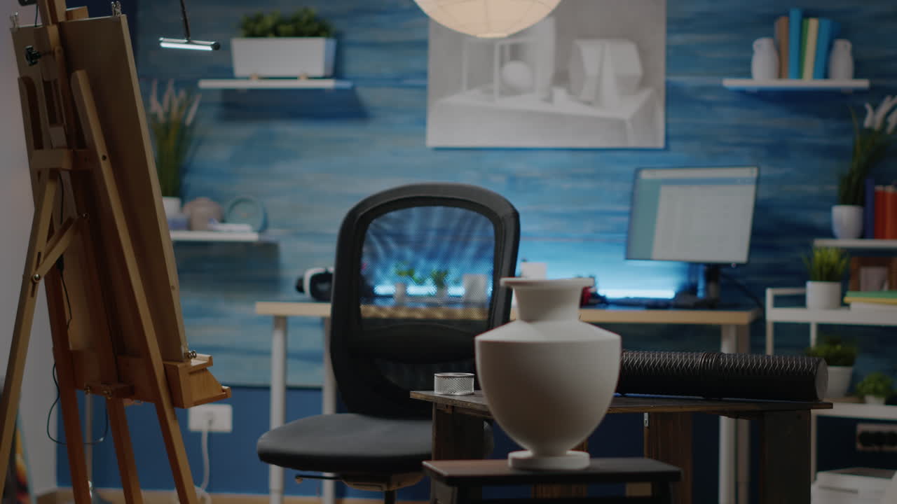 Nobody in drawing studio space with art industry equipment