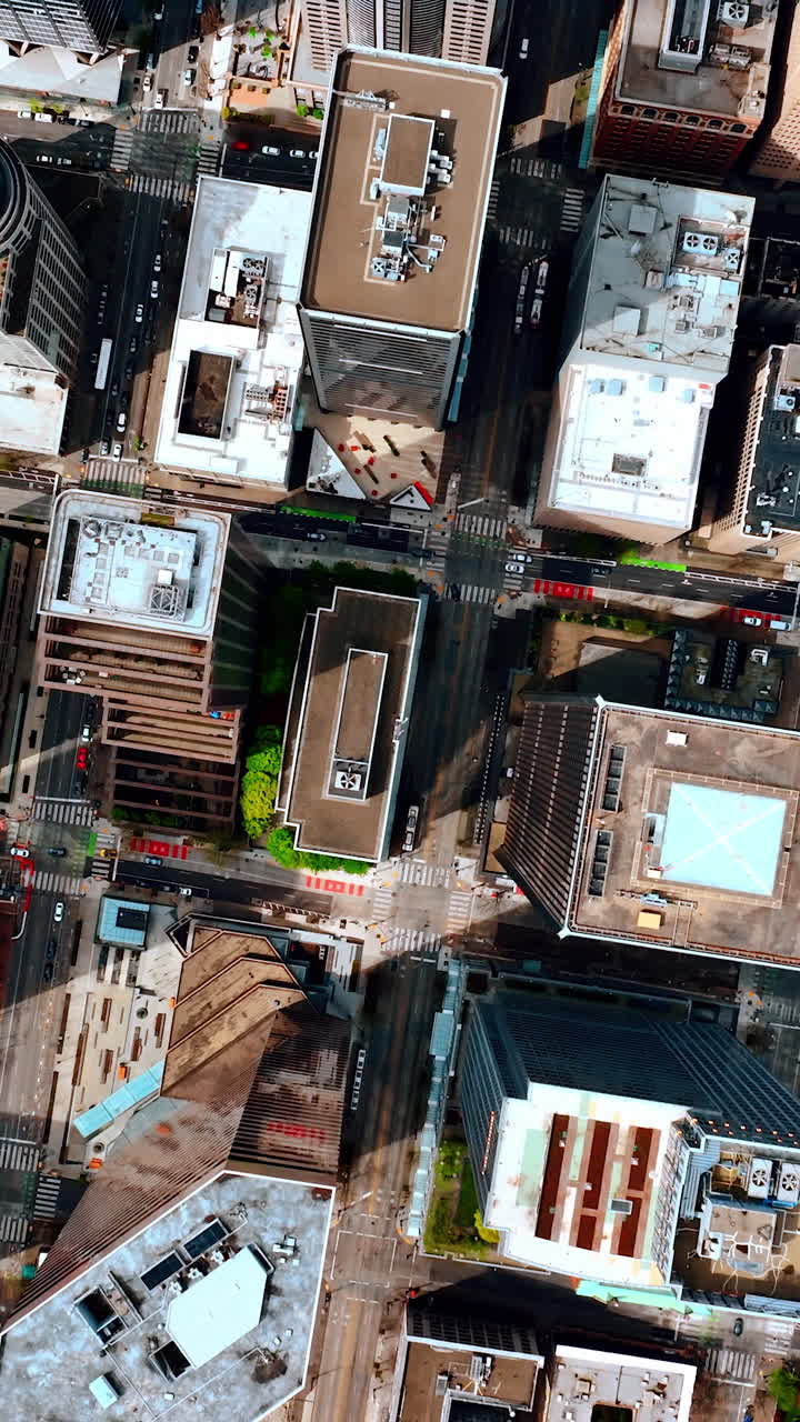 Urban buildings downtown. American Manhattan city aerial view. Vertical video