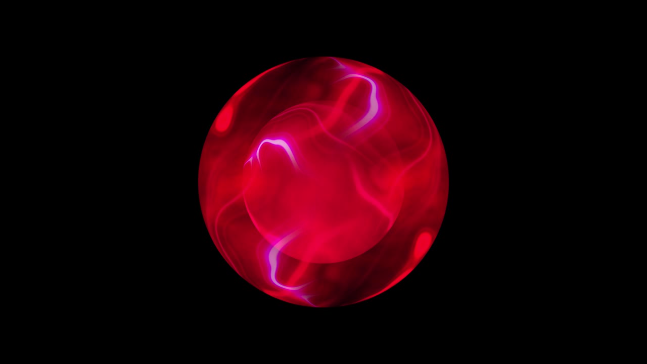 Abstract futuristic energy sphere, electrical discharges. Seamless looped animation, 4K Red energy fractal plasma flows ball Loop looped motion graphic and animation background.