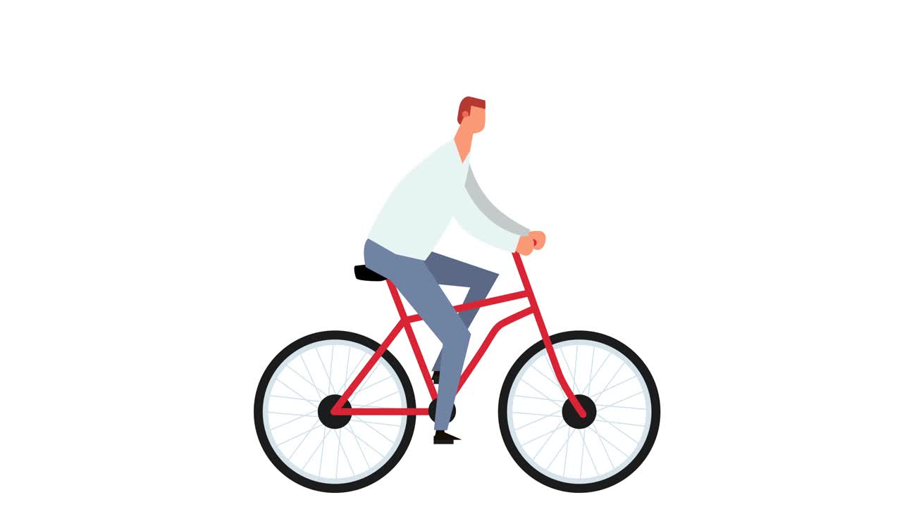 Flat Cartoon Stick Figure Color Man Character Bike Rider Cycling Animation