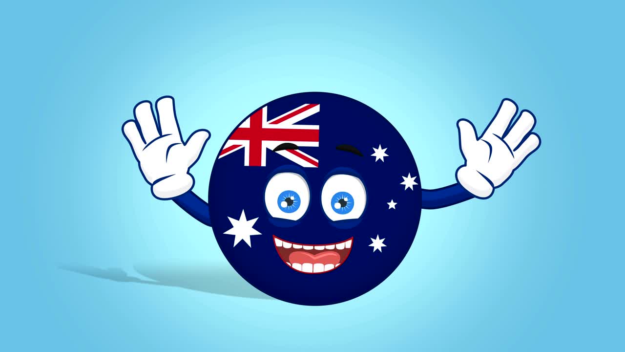 icono de dibujos animados bandera de australia feliz regocijo con la animación de la cara con alfa mate