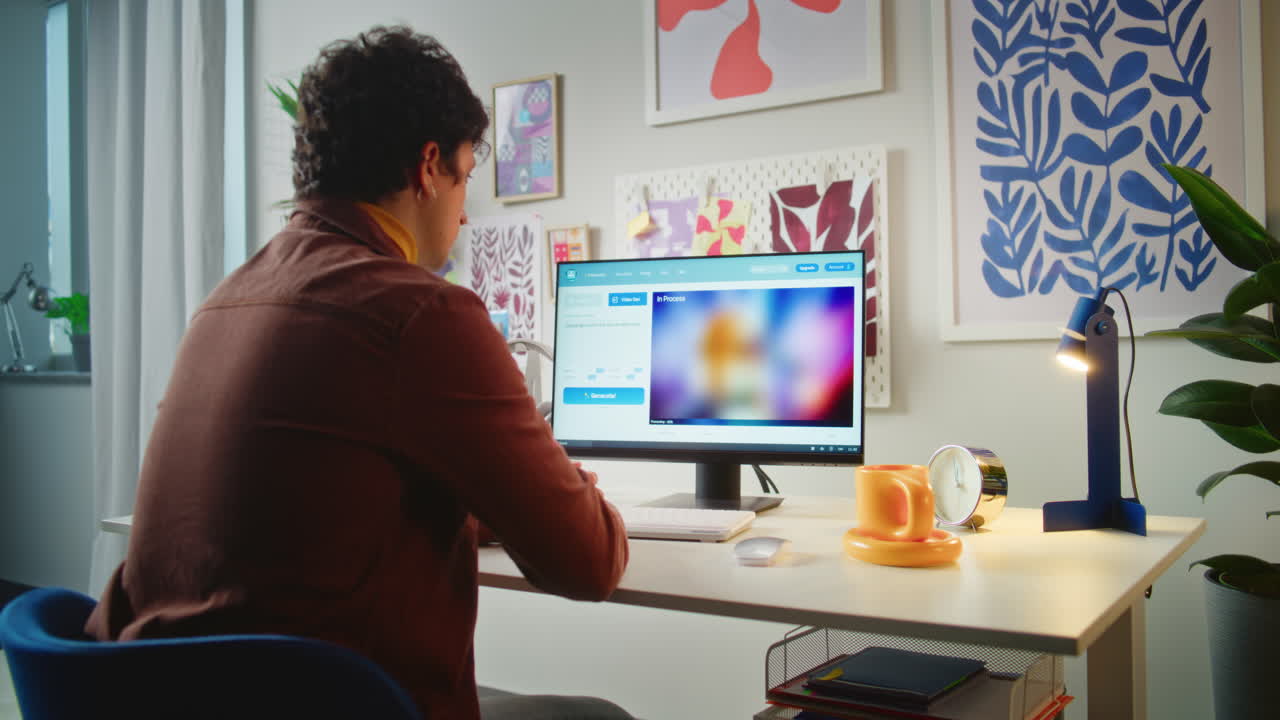 Person working on a computer at home, viewing images online