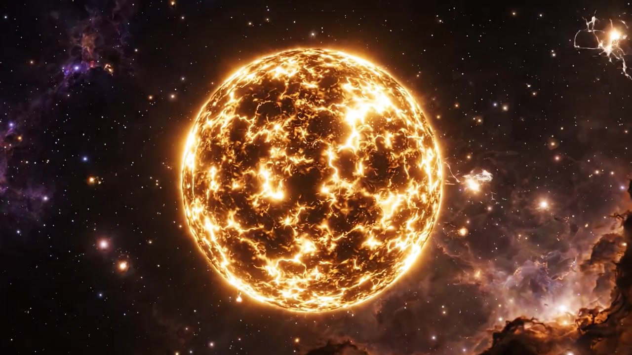 En storslått transformasjon: Vitne den eksplosive fødselen av en stjerne i dypet av rommet, fylt med kosmisk skjønnhet og levende energi mot en fantastisk galaktisk bakgrunn