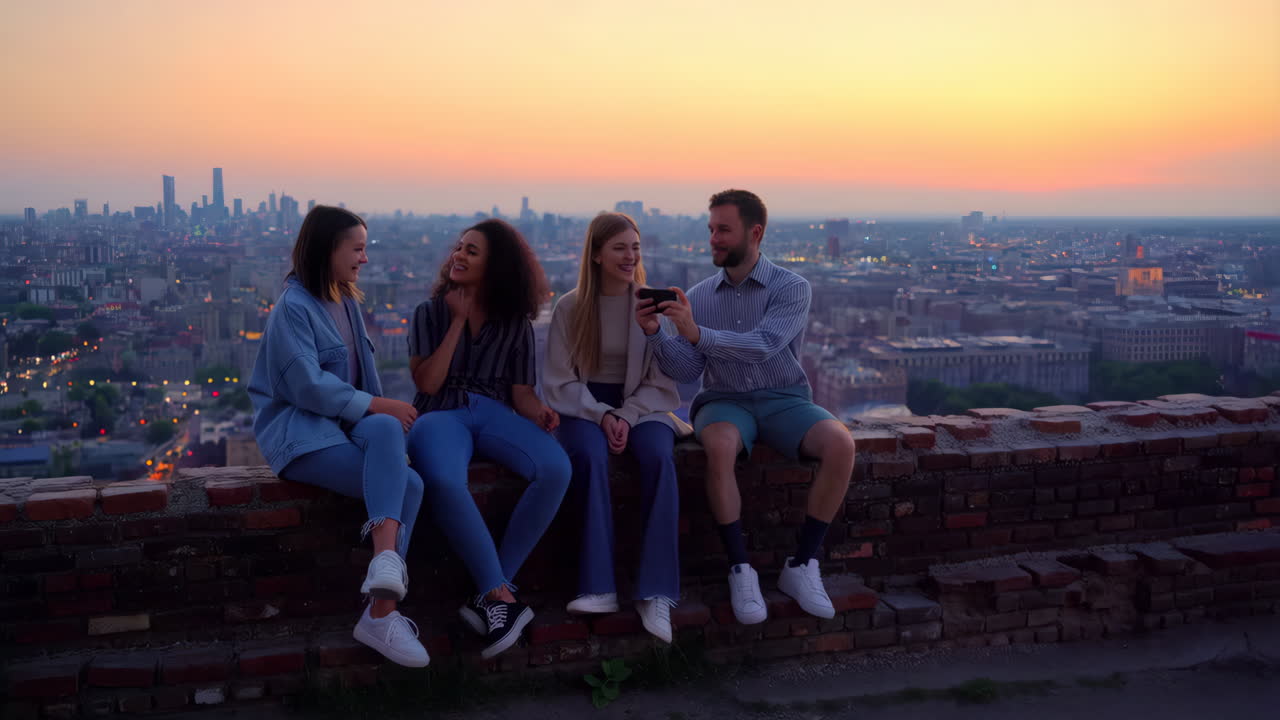Friends Enjoying City View at Sunset