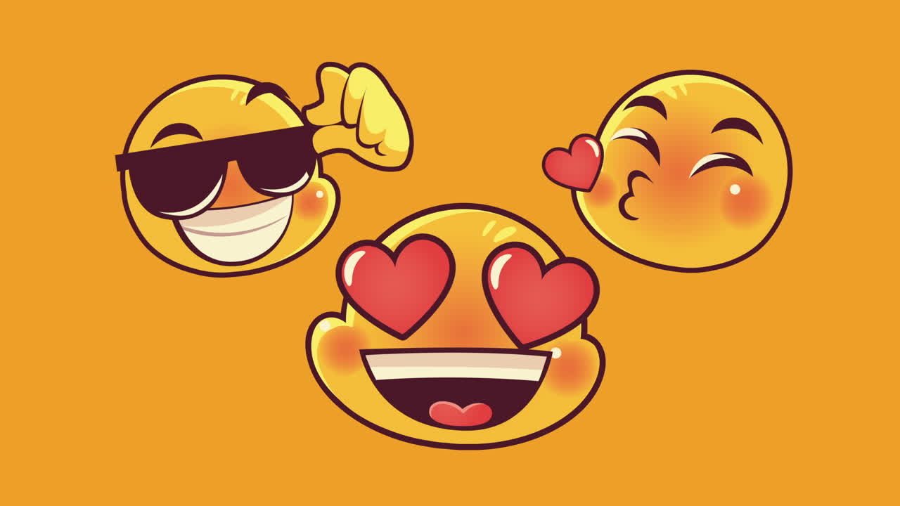 tre carine emoticon facce personaggi animazione